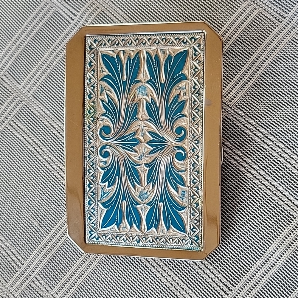 Silver and Aqua Rectangle Belt Buckle